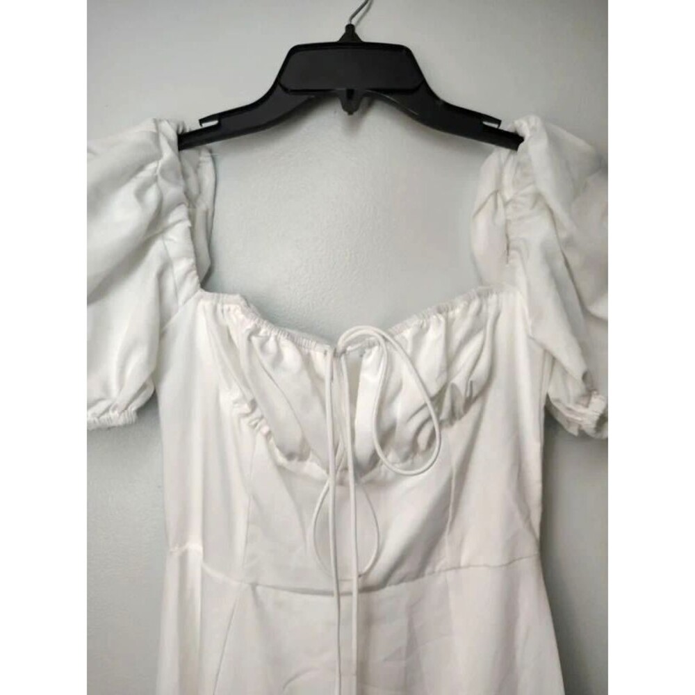 Kutumai White Puff-sleeve Cottagecore Maxi Dress- XS